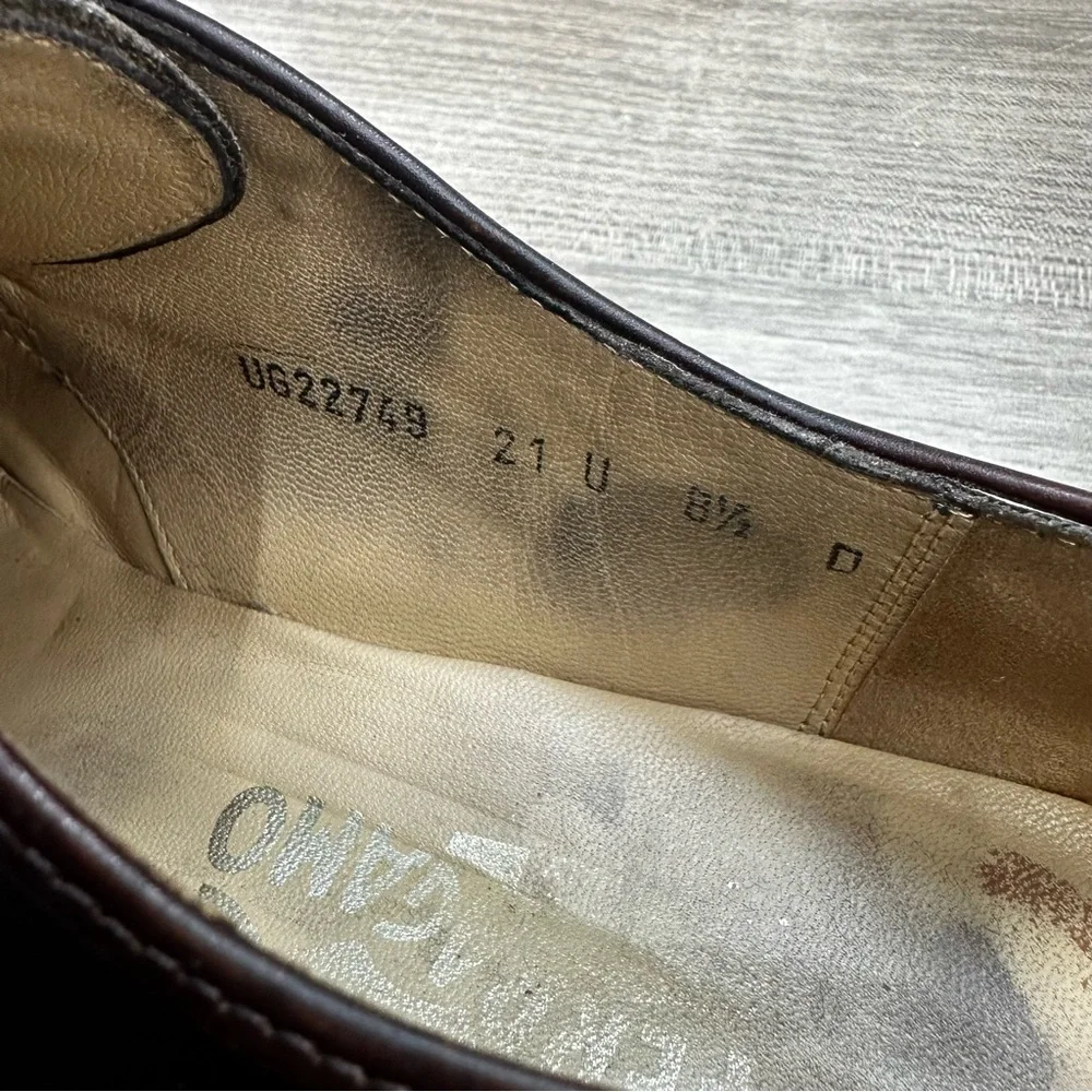 Salvatore Ferragamo Mens Wine Leather Oxford Dress Shoes Size 8.5 D